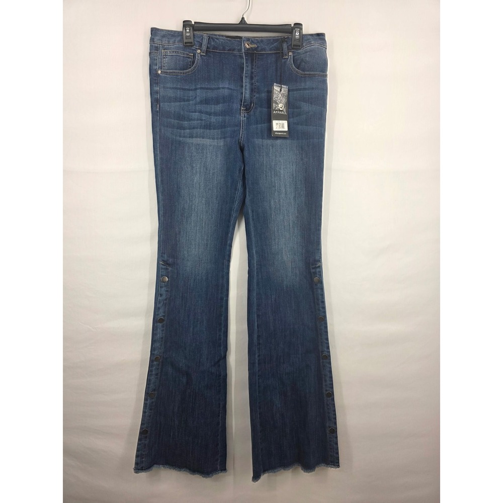 Alloy Apparel Power Stretch Denim Flare Jeans Snap Side Blue 16x37 NEW